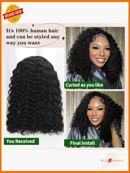 Human Hair Bob Wig Deep Wave Lace Front Curly 220% Density 14 Inch main image 4